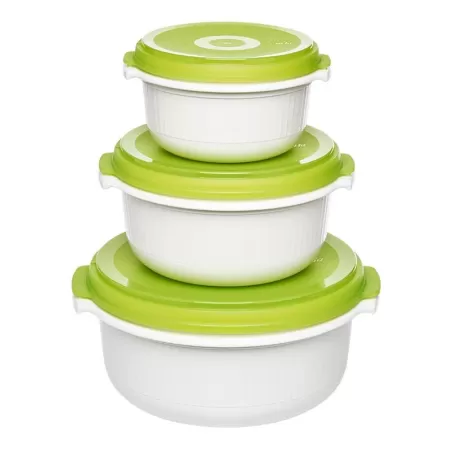 Micro Family, Set primi pasti microonde 3 pezzi bianco/verde 0,5/1,0/1,5 lt. - Emsa
