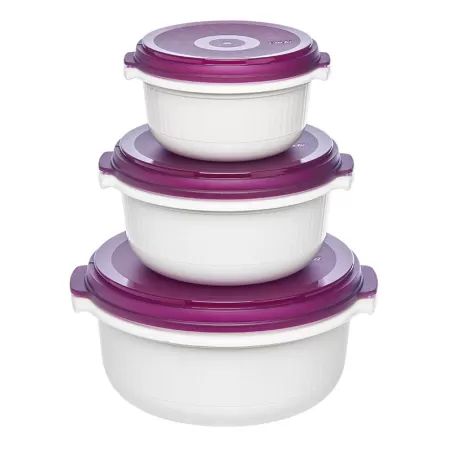 Micro Family, Set primi pasti microonde 3 pezzi bianco/mora 0,5/1,0/1,5 lt. - Emsa