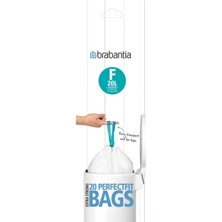 PerfectFit Bags F, 20L, Slimline - rotolo 20 sacchetti, Bianco - Brabantia
