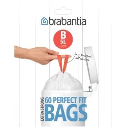 PerfectFit Bags B, 5L - dispenser 60 sacchetti, Bianco - Brabantia