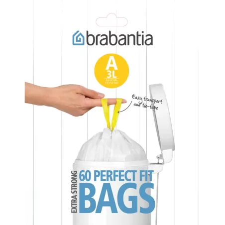 PerfectFit Bags A, 3L - dispenser 60 sacchetti, Bianco - Brabantia