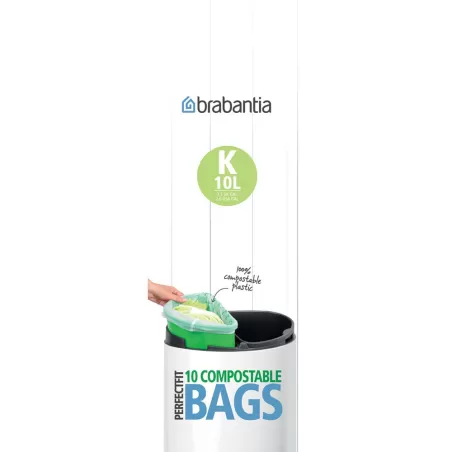 Compostable PerfectFit Bags K, 10L - rotolo 10 sacchetti, Verde - Brabantia