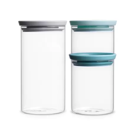 Set 3 Stackable Glass Jar - 0.3L, 0.6L, 1.1L, Grey & Mint - Brabantia