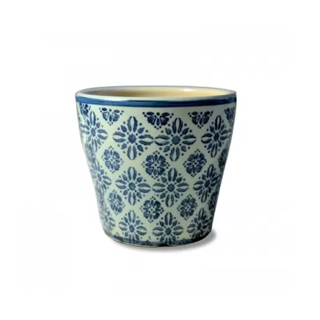 Pot pot, Vaso azzurro lucido - fantasia rombi d. 14 x h. 12,5 cm. - Zafferano