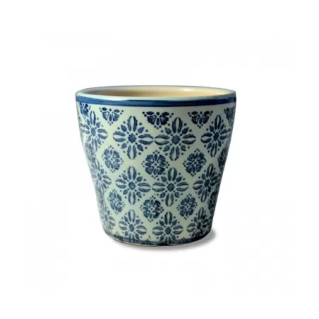 Pot pot, Vaso azzurro lucido - fantasia rombi d. 14 x h. 12,5 cm. - Zafferano