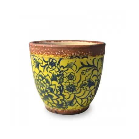 Pot pot, Vaso giallo opaco - fantasia blu d. 15 x h. 13 cm. - Zafferano