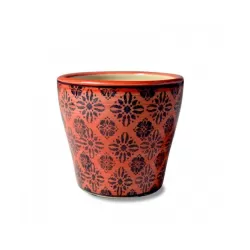Pot pot, Vaso rosa lucido - fantasia fiori a rombi d. 14 x h. 12,5 cm. - Zafferano