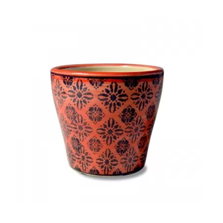 Pot pot, Vaso rosa lucido - fantasia fiori a rombi d. 14 x h. 12,5 cm. - Zafferano