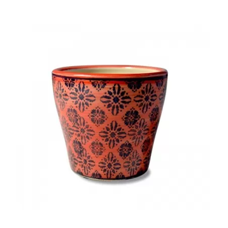 Pot pot, Vaso rosa lucido - fantasia fiori a rombi d. 14 x h. 12,5 cm. - Zafferano