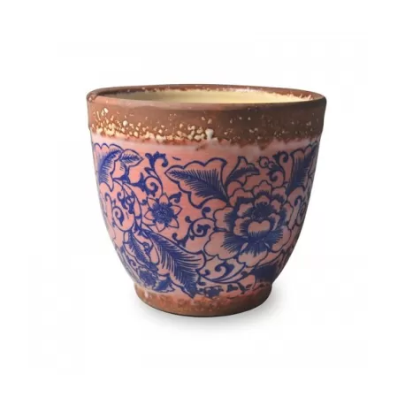 Pot pot, Vaso rosa opaco - fantasia blu d. 15 x h. 13 cm. - Zafferano