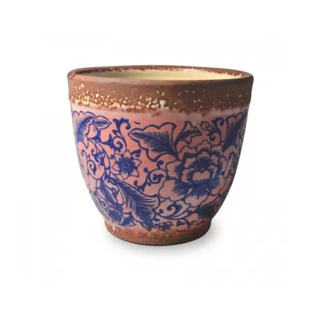 Pot pot, Vaso rosa opaco - fantasia blu d. 15 x h. 13 cm. - Zafferano