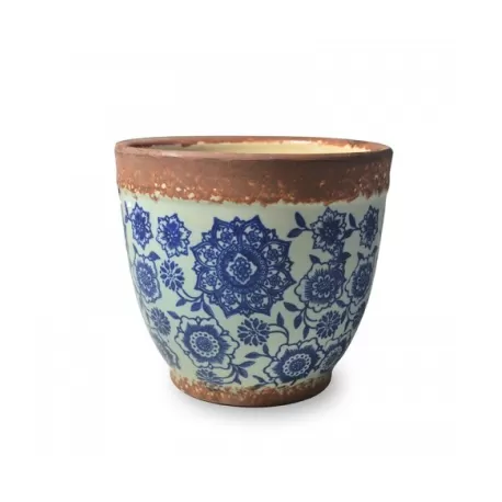 Pot pot, Vaso bluino opaco - fantasia blu d. 15 x h. 13 cm. - Zafferano