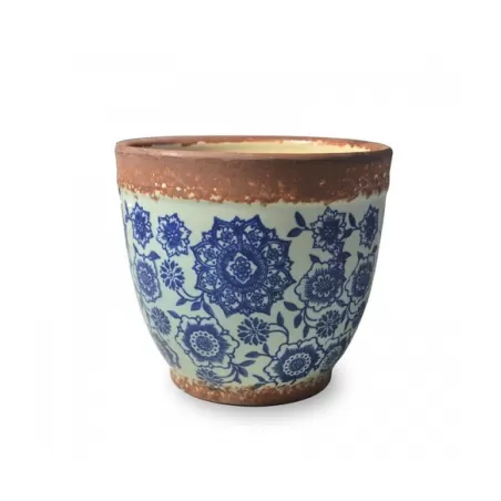 Pot pot, Vaso bluino opaco - fantasia blu d. 15 x h. 13 cm. - Zafferano