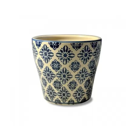 Pot pot, Vaso bianco crema lucido - fantasia rombi d. 14 x h. 12,5 cm. - Zafferano
