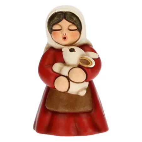 Donna con coniglio presepe classico, rosso - Thun