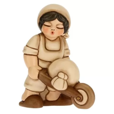 Uomo con carriola presepe classico, champagne - Thun