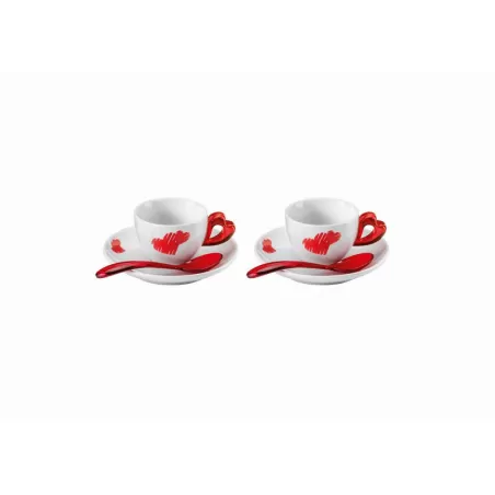Set 2 tazzine caffe' c/piattino love rosso trasparente - Guzzini