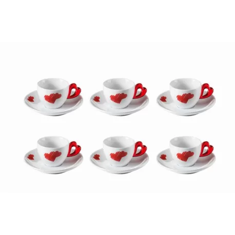 Set 6 tazzine caffe' c/piattino love rosso trasparente - Guzzini