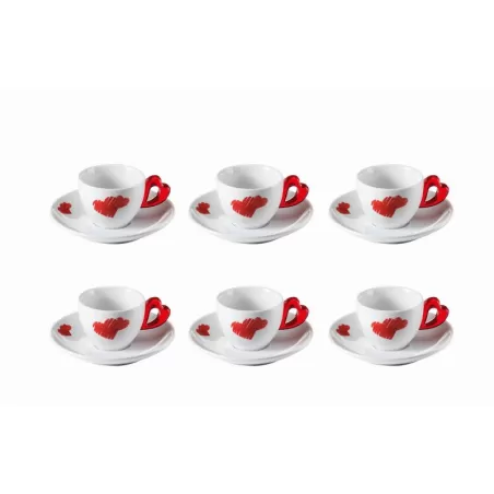 Set 6 tazzine caffe' c/piattino love rosso trasparente - Guzzini