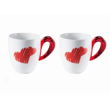 Set 2 mug love rosso trasparente - Guzzini