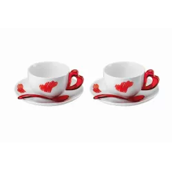 Set 2 tazze cappuccino c/piattino love rosso trasparente - Guzzini
