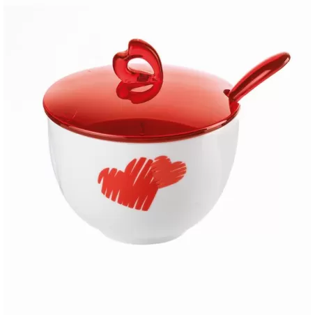 Zuccheriera c/cucchiaino love rosso trasparente - Guzzini