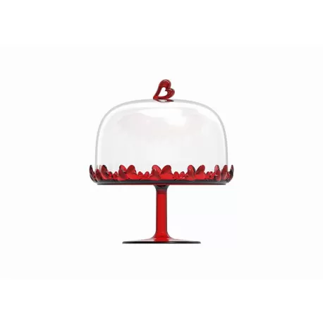 Alzata  con campana 'love' rosso trasparente - Guzzini
