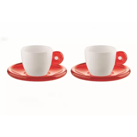 Set 2 tazzine caffe' c/piattino 'gocce' rosso trasparente - Guzzini