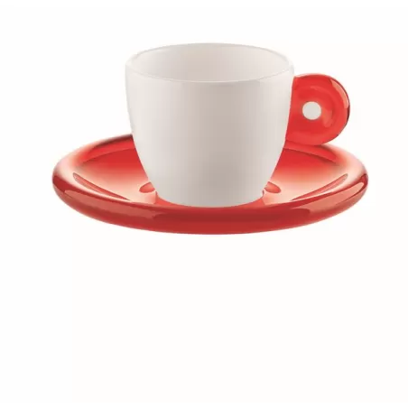 Set 6 tazzine caffe' c/piattino 'gocce' rosso trasparente - Guzzini