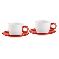Set 2 tazze cappuccino c/piattino 'gocce' rosso trasparente - Guzzini