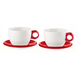 Set 2 tazze colazione c/piattino 'gocce' rosso trasparente - Guzzini