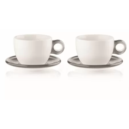 Set 2 tazze colazione c/piattino 'gocce' grigio cielo - Guzzini