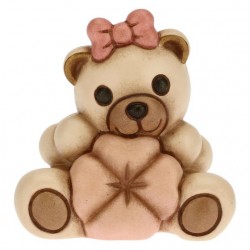 Teddy con quadrifoglio portafortuna rosa in ceramica - Thun
