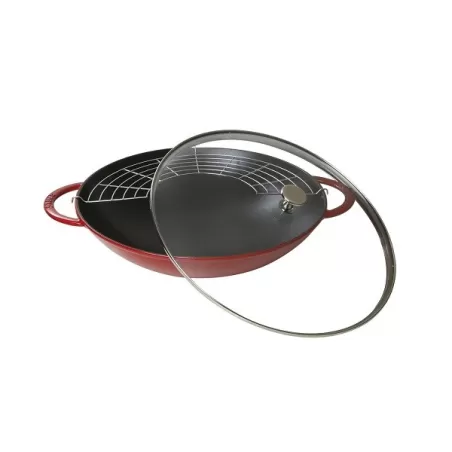 Wok in ghisa con coperchio rosso ciliegia Cm. 37 - Staub