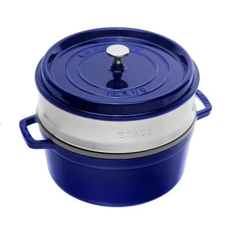 Cocotte in ghisa tonda con cestello a vapore blu Cm. 26 - Staub.
