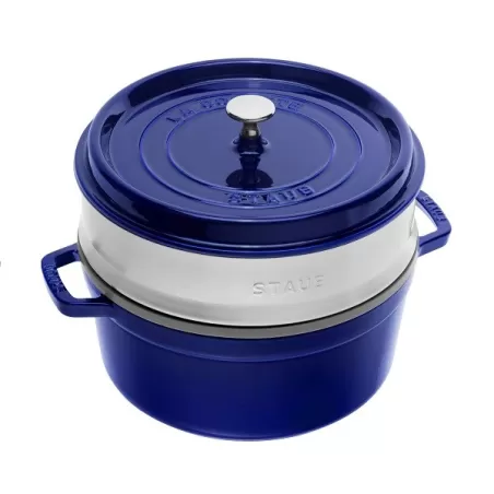 Cocotte in ghisa tonda con cestello a vapore blu Cm. 26 - Staub.