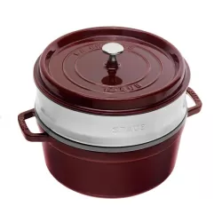 Cocotte in ghisa tonda con cestello a vapore granata Cm. 26 - Staub