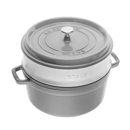 Cocotte in ghisa tonda con cestello a vapore grigio grafite Cm. 26 - Staub