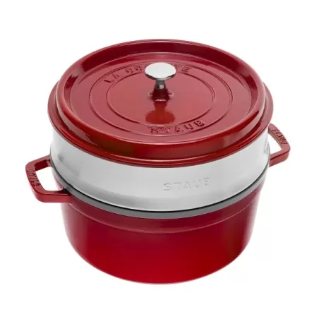 Cocotte in ghisa tonda con cestello a vapore rosso ciliegia Cm. 26 - Staub