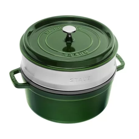 Cocotte in ghisa tonda con cestello a vapore verde basilico Cm. 26 - Staub