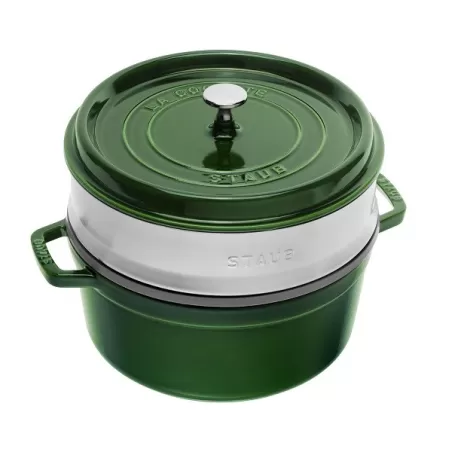 Cocotte in ghisa tonda con cestello a vapore verde basilico Cm. 26 - Staub
