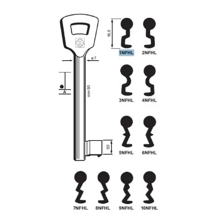 Chiave per porte tagliafuoco Nemef - 1NFHL - Silca