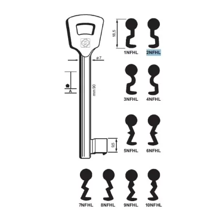 Chiave per porte tagliafuoco, Nemef - 2NFHL - Silca