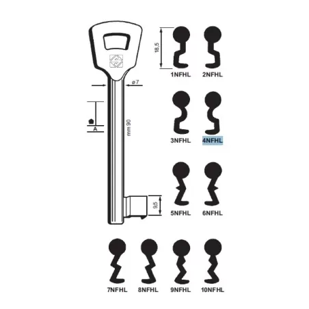 Chiave per porte tagliafuoco, Nemef - 4NFHL - Silca