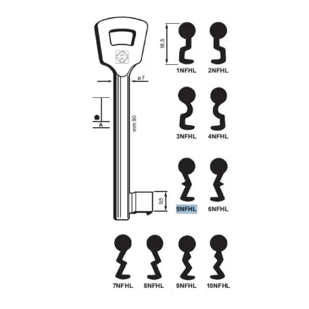 Chiave per porte tagliafuoco, Nemef - 5NFHL - Silca