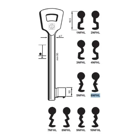 Chiave per porte tagliafuoco, Nemef - 6NFHL - Silca
