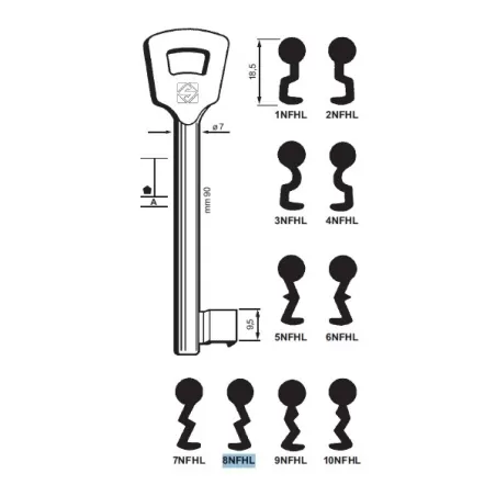 Chiave per porte tagliafuoco, Nemef - 8NFHL - Silca