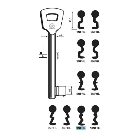 Chiave per porte tagliafuoco, Nemef - 9NFHL - Silca