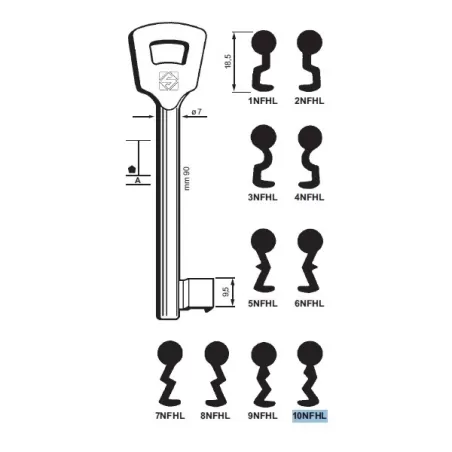 Chiave per porte tagliafuoco, Nemef - 10NFHL - Silca