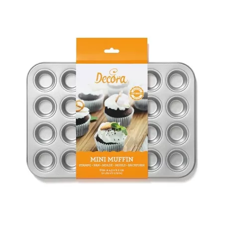 Teglia per 24 muffin Cavità ø 4,3x3 h cm  Stampo 38,5x26x3 h. - Decora